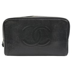 Chanel Black Caviar CC Logo Cosmetic Pouch 95ck221s