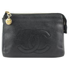 Chanel Schwarz Kaviar CC Logo Kosmetiktasche/Kosmetikkoffer mit Reißverschluss 1223c10