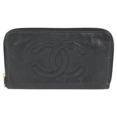 Vintage Chanel Black Caviar CC Logo L-Gusset Zip Around Wallet Long Zippy 1013cc26