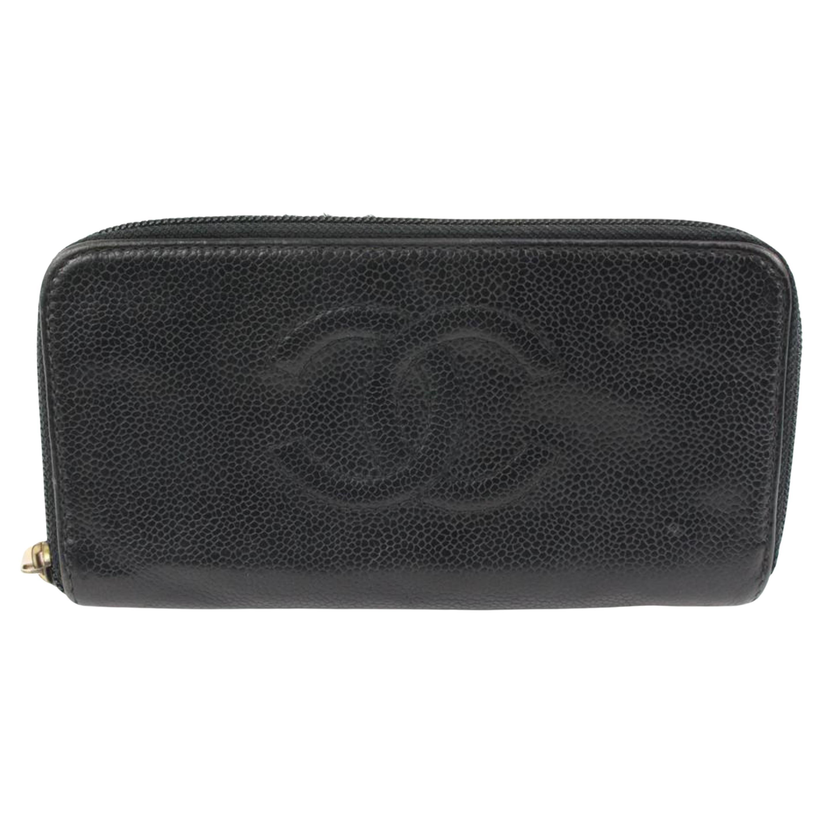 Chanel Black Caviar CC Logo Timeless Zip Around Continental Wallet 16cz419s