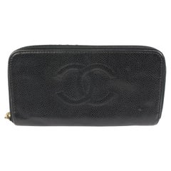 Chanel Black Caviar CC Logo Timeless Zip Around Continental Wallet 16cz419s