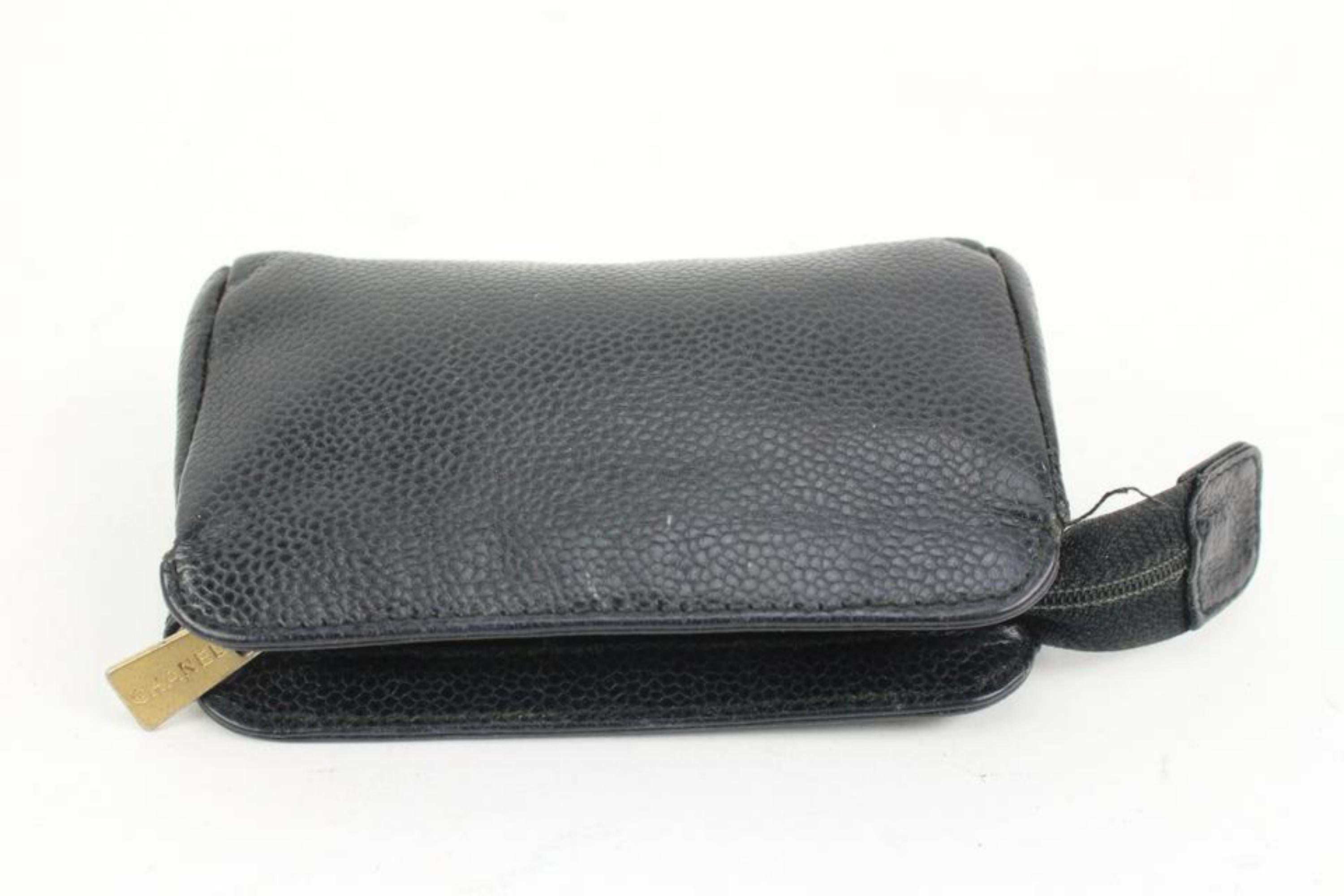 Chanel Black Caviar CC Logo Toiletry Pouch Cosmetic Case 48ck44 In Good Condition In Dix hills, NY