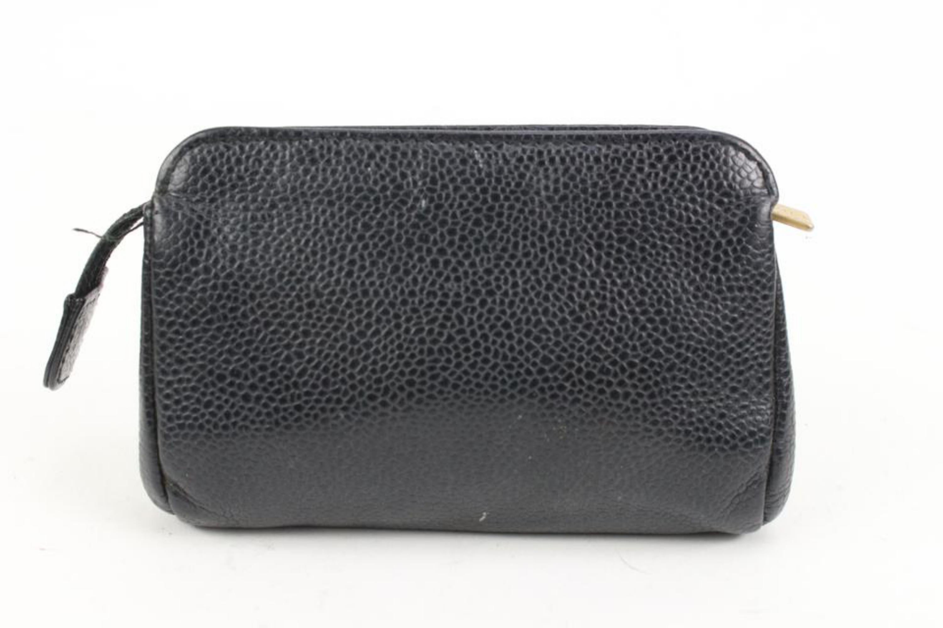 Women's Chanel Black Caviar CC Logo Toiletry Pouch Cosmetic Case 48ck44