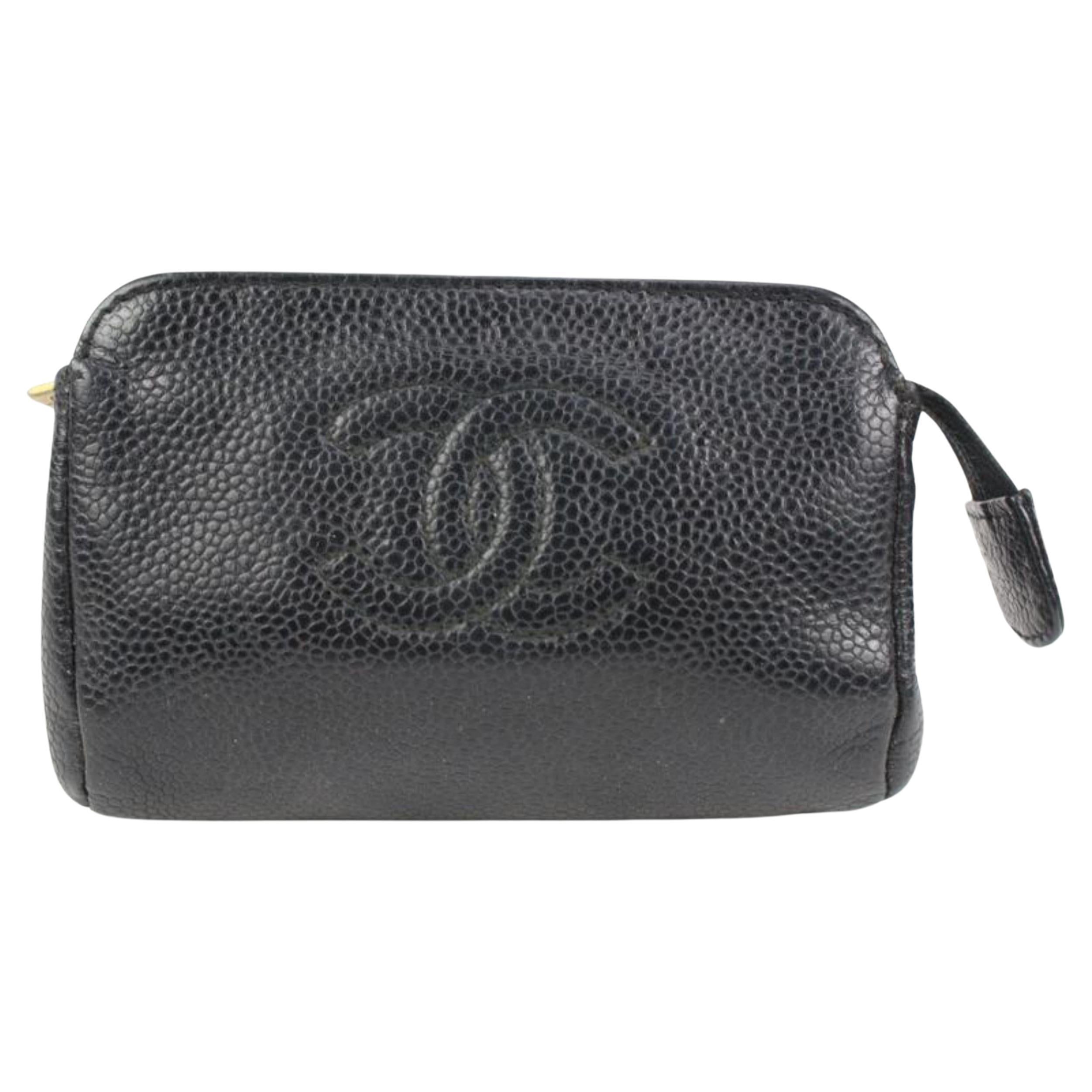 Chanel Black Caviar CC Logo Toiletry Pouch Cosmetic Case 48ck44 at 1stDibs