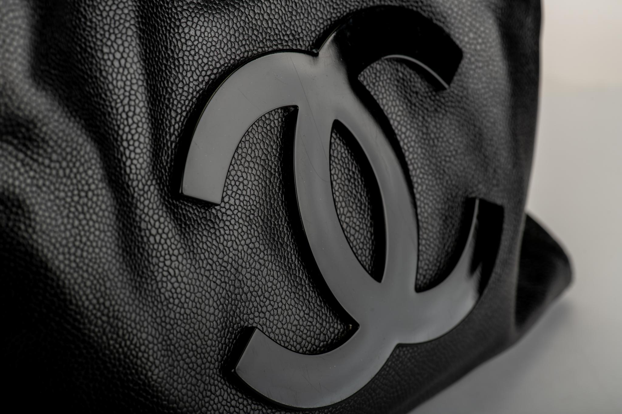 Chanel Black Caviar CC Lucite Logo Tote 2