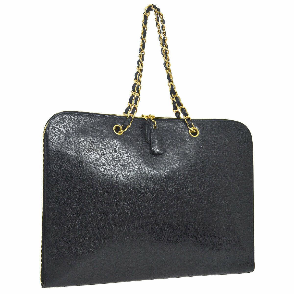 Women's Chanel Black Caviar Chain Flap Business Laptop Carryall Travel Shoulder Bag
