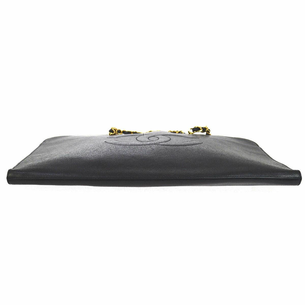 Chanel Black Caviar Chain Flap Business Laptop Carryall Travel Shoulder Bag 1