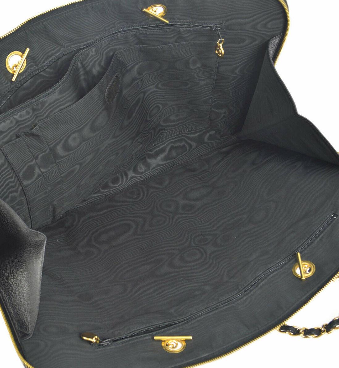 Chanel Black Caviar Chain Flap Business Laptop Carryall Travel Shoulder Bag 3