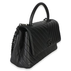 Chanel Black Caviar Chevron So Black Small Coco Top Handle Bag