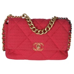 Chanel Pink Quilted Boucle Large Chanel 19 Flap Bag