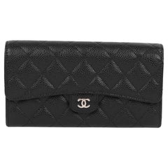 Chanel Black Caviar Classic Long Flap Wallet