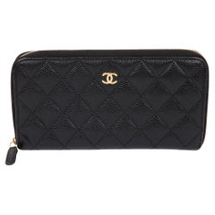 Chanel Black Caviar Classic Long Zipped Wallet
