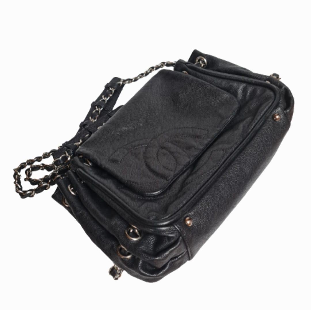 Chanel Black Caviar Diagonal Timeless Flap Accordion Bag 13