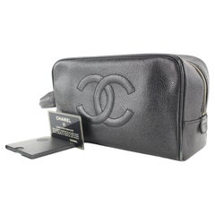 Chanel Black Quilted Lambskin Toiletry Pouch Cosmetic Bag Leather  ref.303384 - Joli Closet