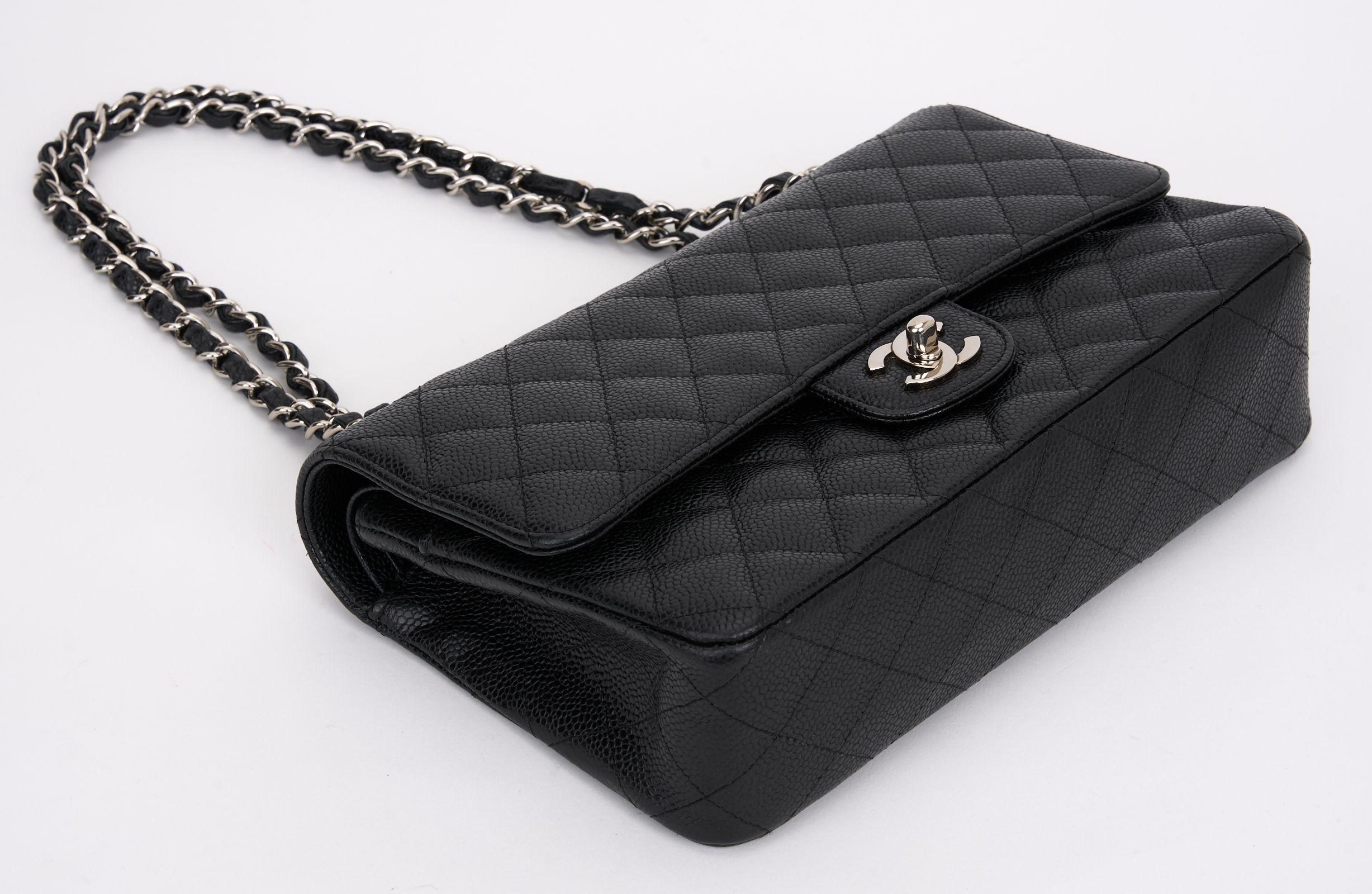 Chanel Black Caviar Double Flap Bag For Sale 1