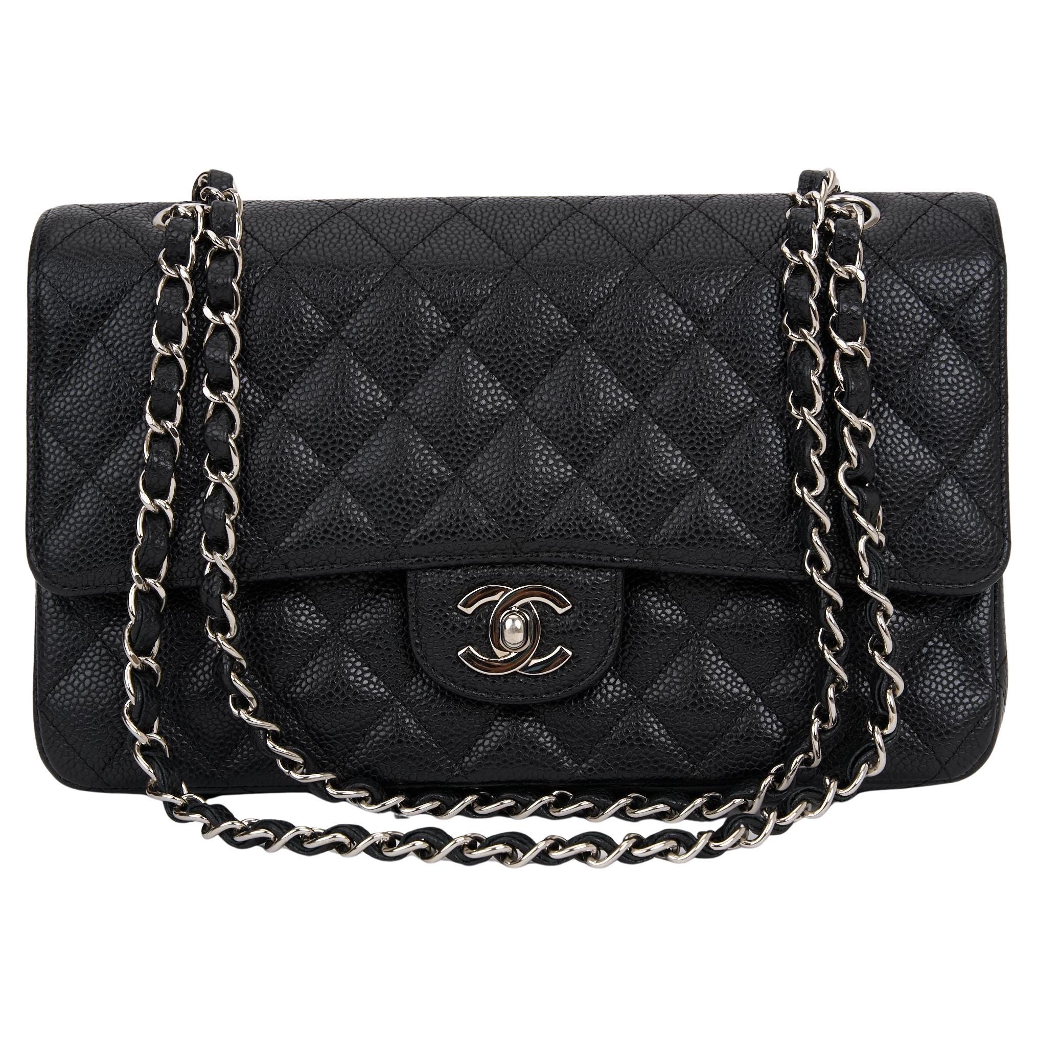 Chanel Black Caviar Double Flap Bag For Sale