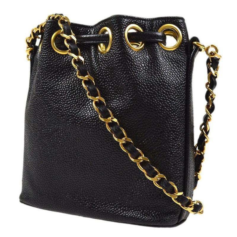 CHANEL Black Caviar Gold  Small Micro Evening Shoulder Drawstring Bag In Good Condition In Chicago, IL