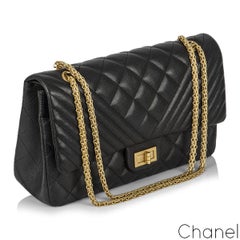 Chanel Black Caviar Jumbo Chevron Quilted 2.55 Reissue Double Flap Bag
