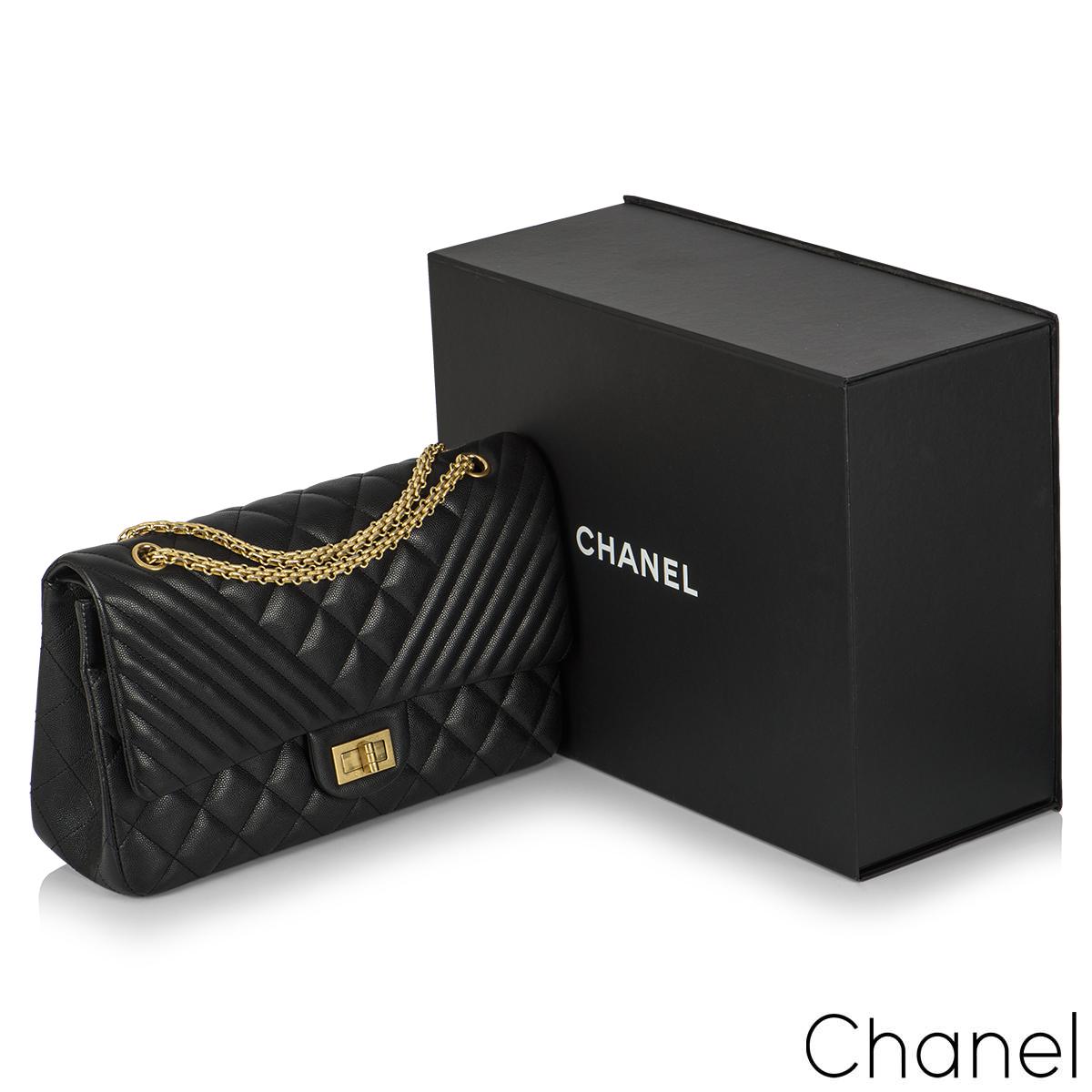 Chanel Black Caviar Jumbo Chevron Quilted 2.55 Reissue Double Flap Bag 1