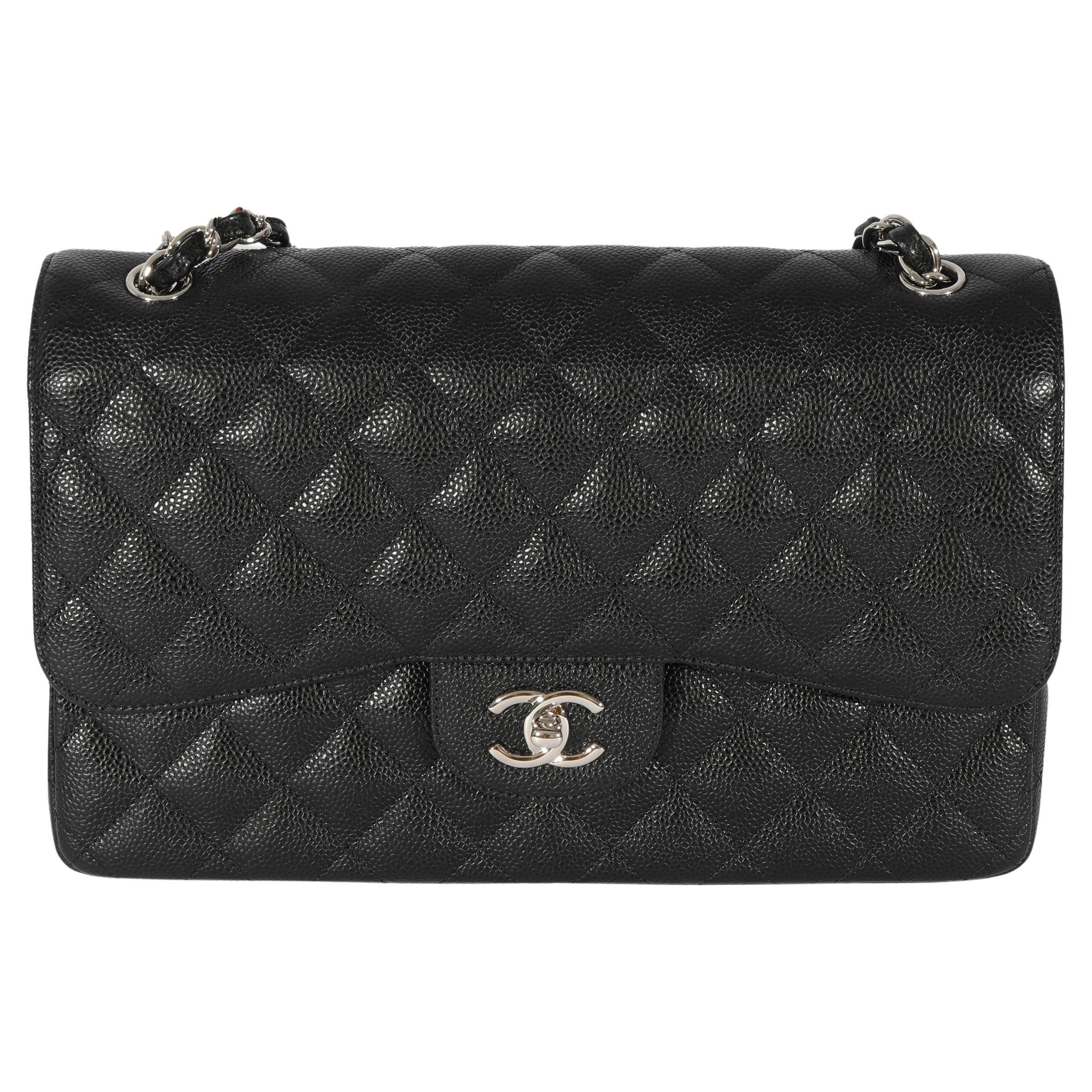 Chanel Black Caviar Jumbo Classic Double Flap Bag For Sale