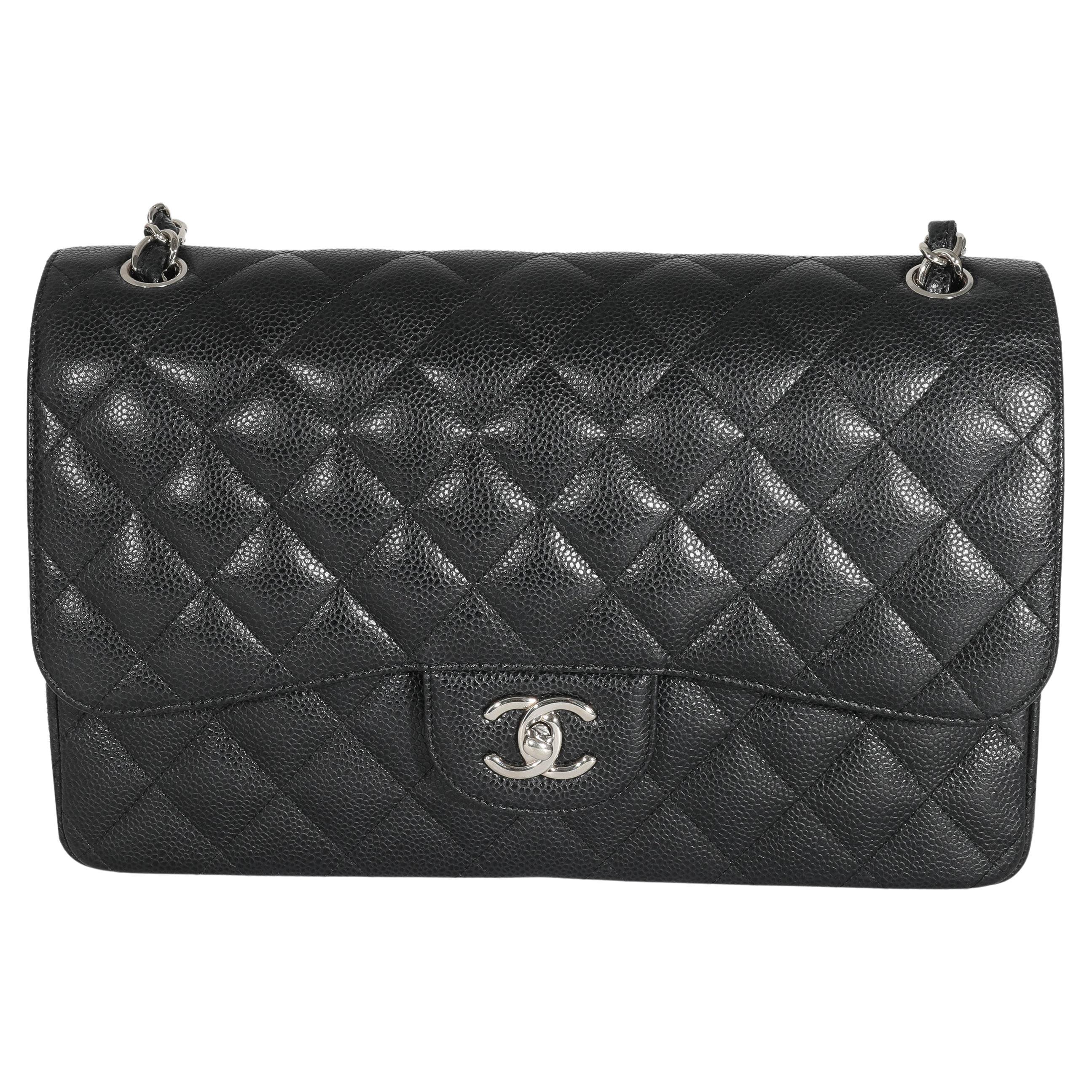 Chanel Black Caviar Jumbo Classic Double Flap Bag at 1stDibs