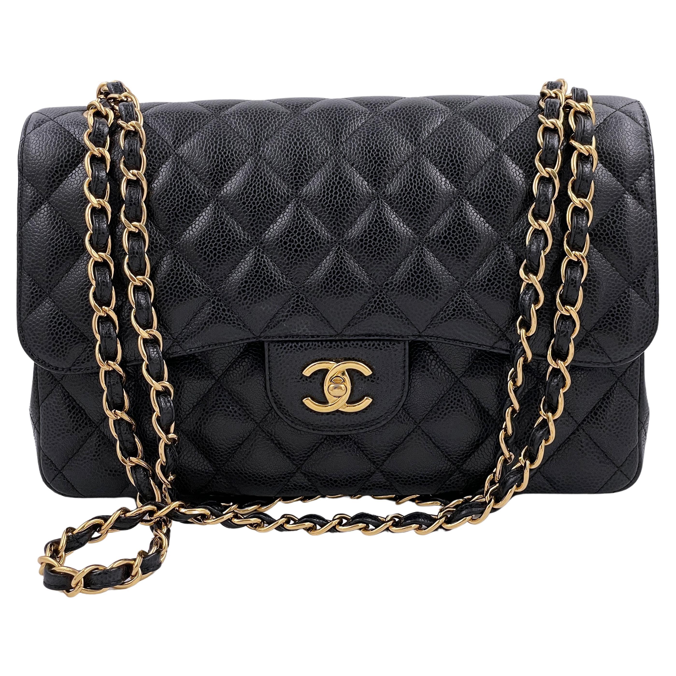 Chanel Black Caviar Jumbo Classic Double Flap Bag GHW 65399 For Sale