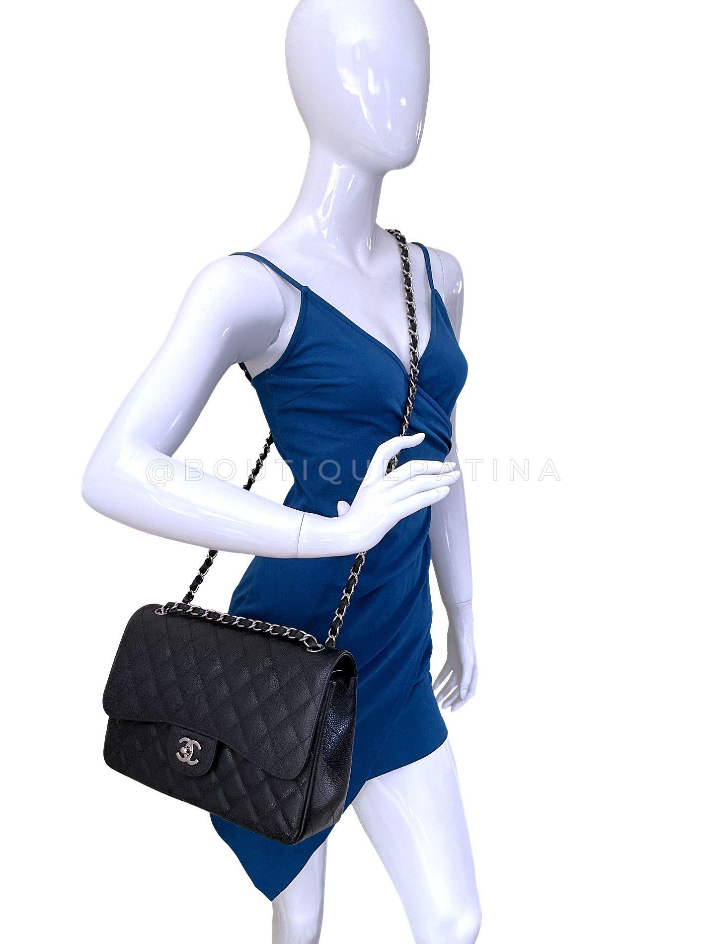 Chanel Black Caviar Jumbo Classic Double Flap Bag SHW 66170 For Sale 11