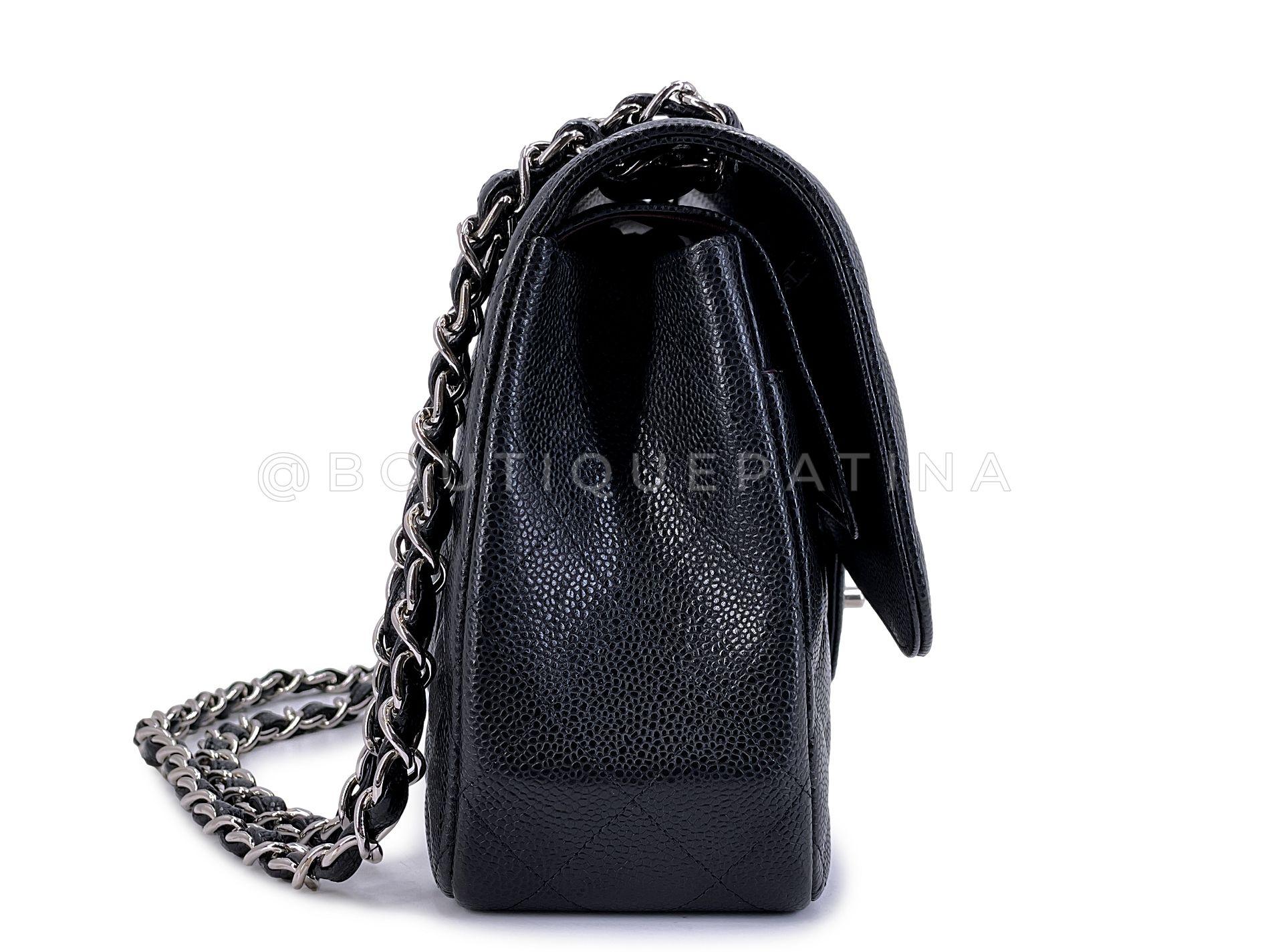 Women's Chanel Black Caviar Jumbo Classic Double Flap Bag SHW 66170 For Sale