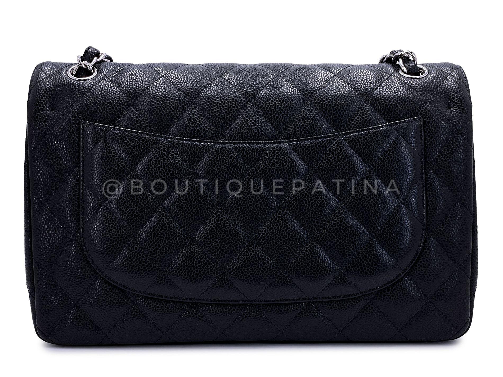 Chanel Black Caviar Jumbo Classic Double Flap Bag SHW 66170 For Sale 1