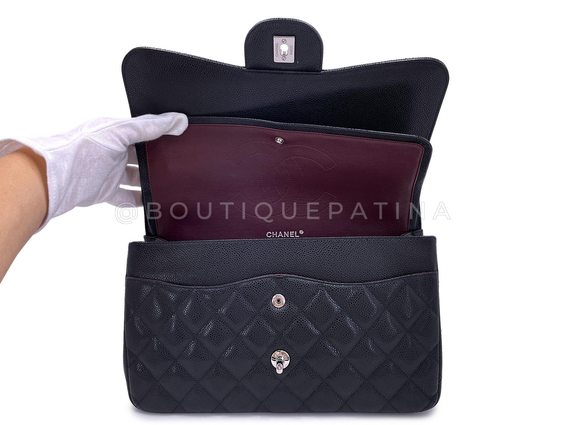 Chanel Black Caviar Jumbo Classic Double Flap Bag SHW 66170 For Sale 5