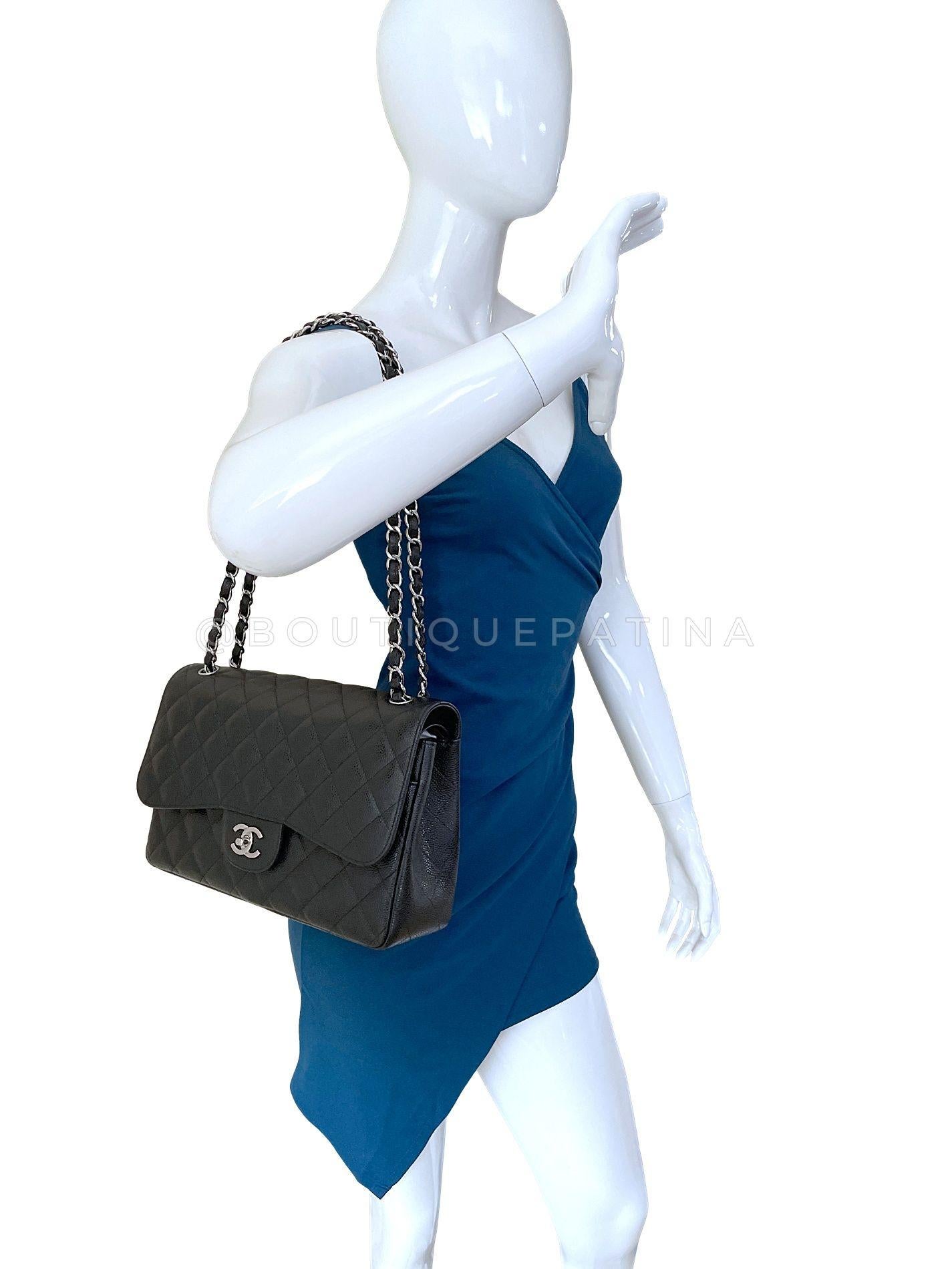 Chanel Black Caviar Jumbo Classic Double Flap Bag SHW 66178 For Sale 10