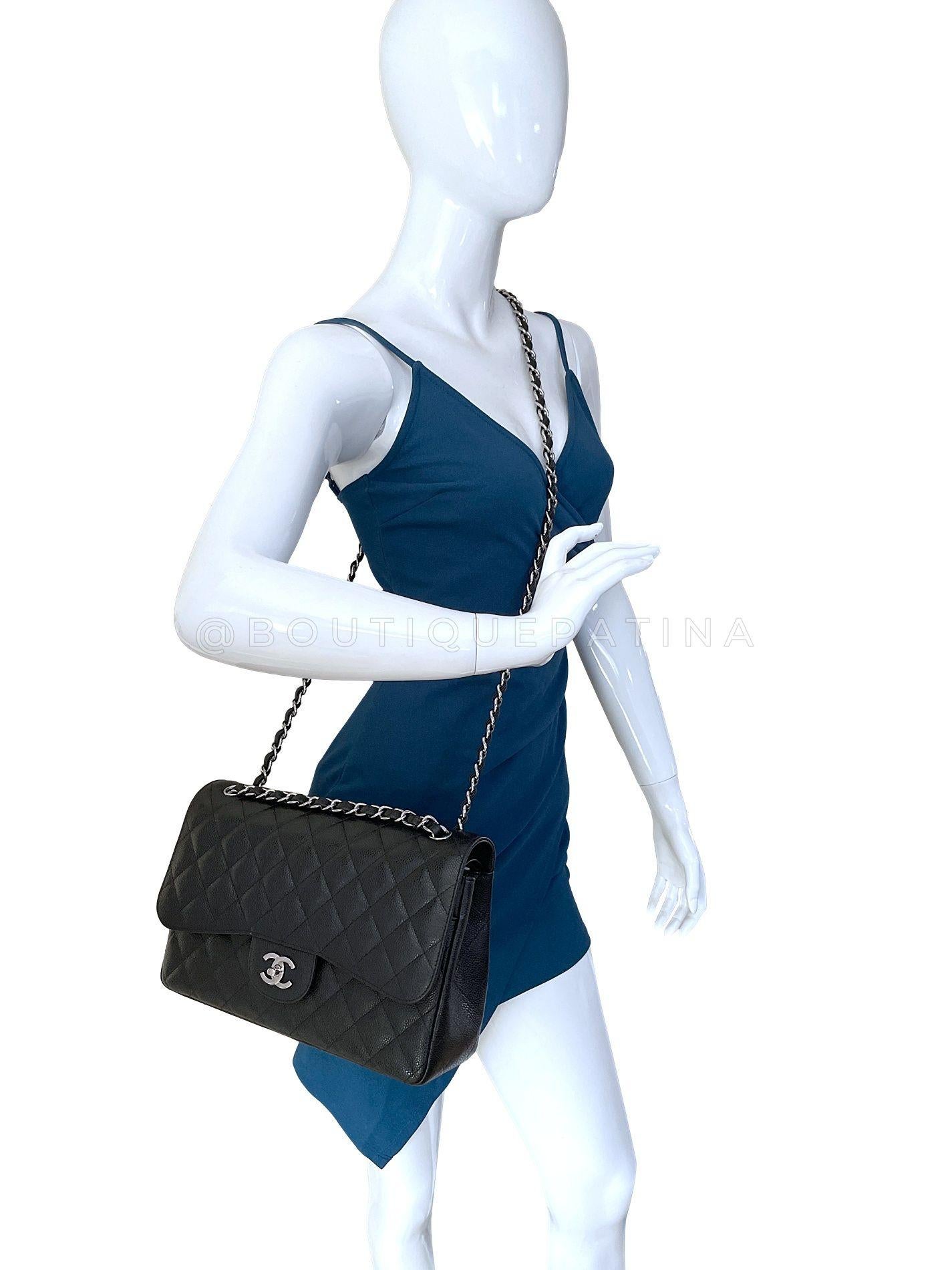 Chanel Black Caviar Jumbo Classic Double Flap Bag SHW 66178 For Sale 11