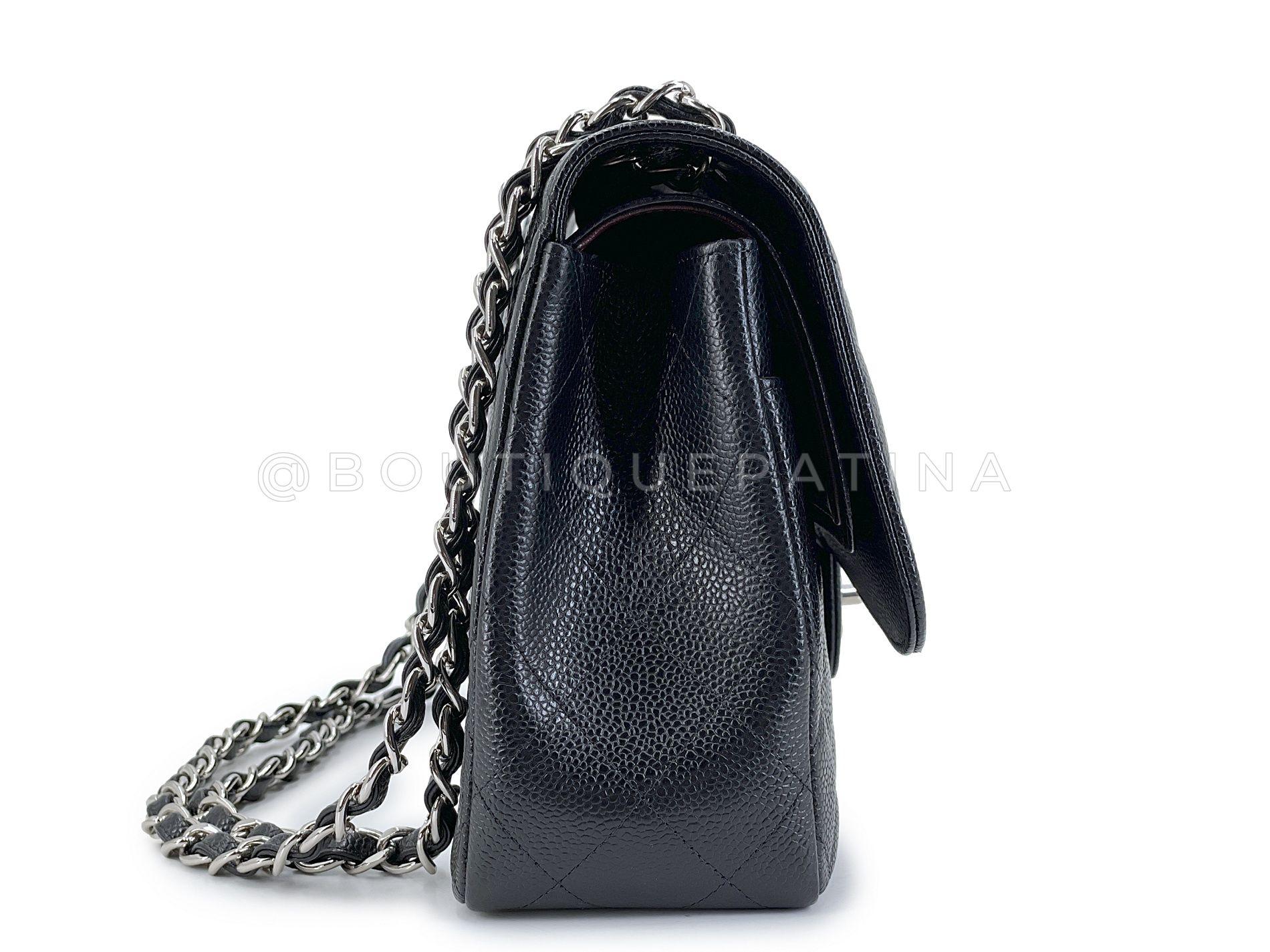 Women's Chanel Black Caviar Jumbo Classic Double Flap Bag SHW 66178 For Sale