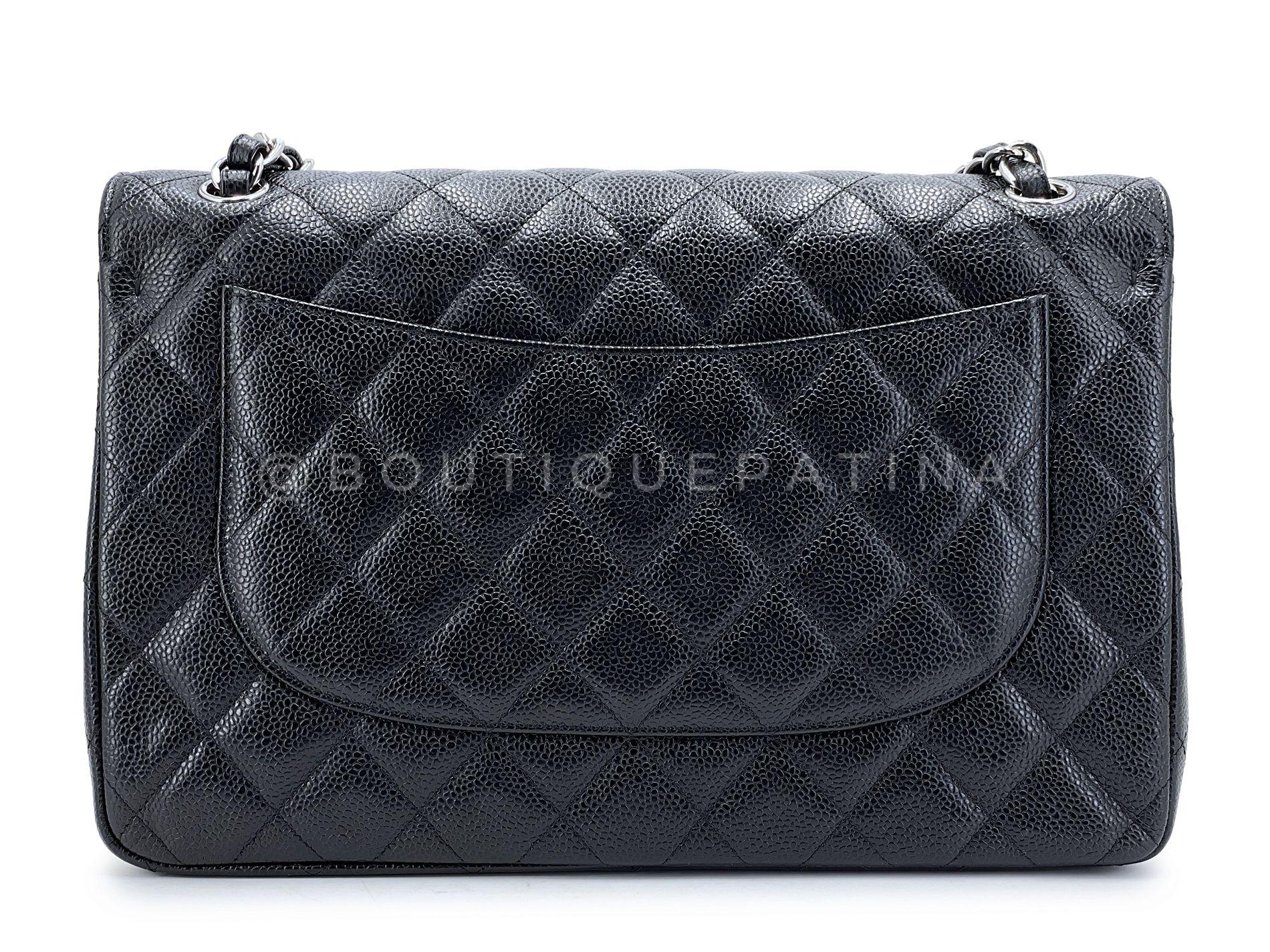 Chanel Black Caviar Jumbo Classic Double Flap Bag SHW 66178 For Sale 1