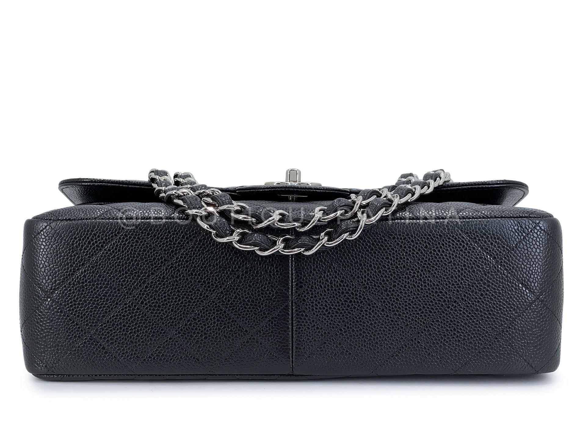 Chanel Black Caviar Jumbo Classic Double Flap Bag SHW 66178 For Sale 2