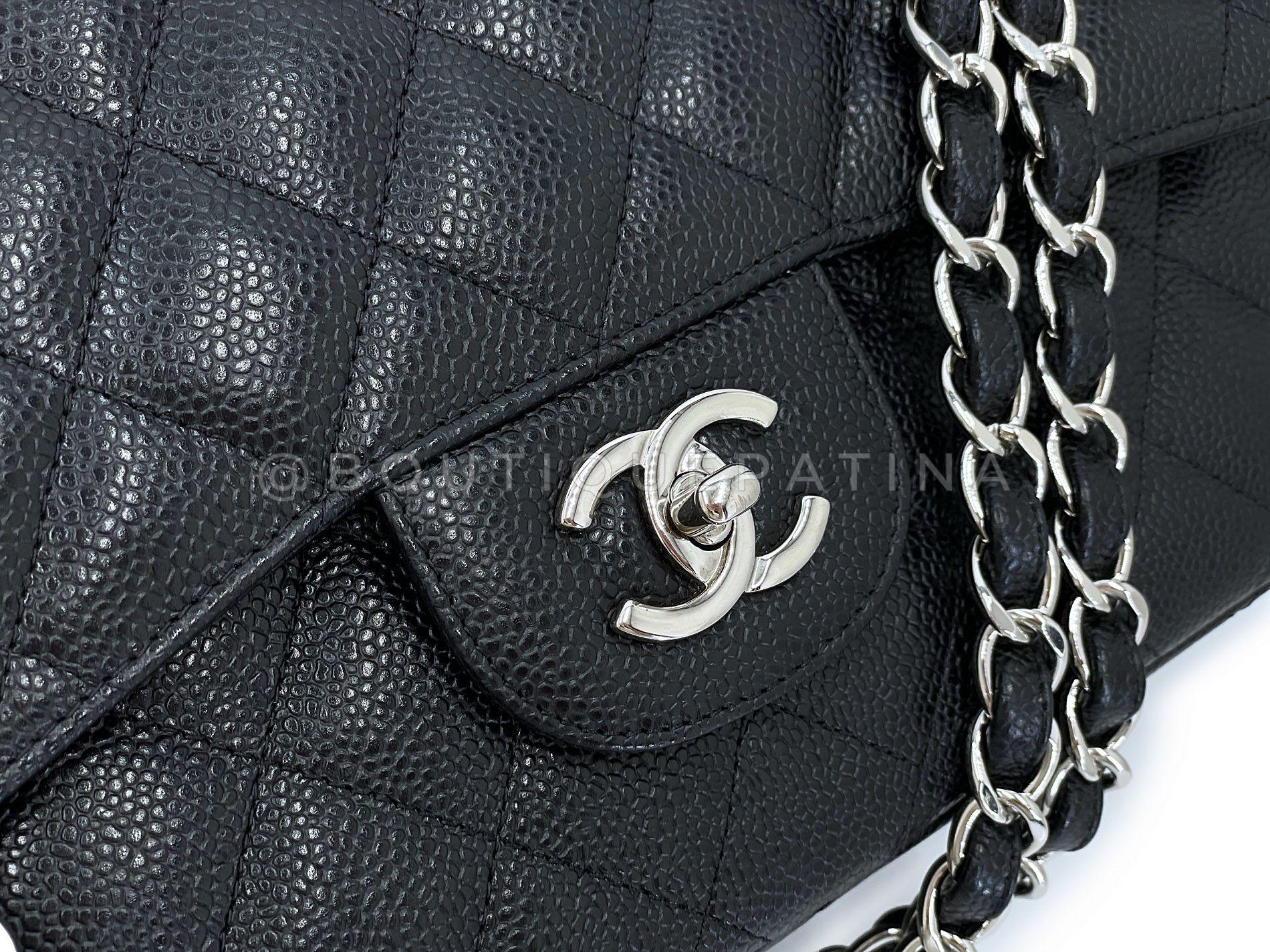Chanel Black Caviar Jumbo Classic Double Flap Bag SHW 66178 For Sale 4