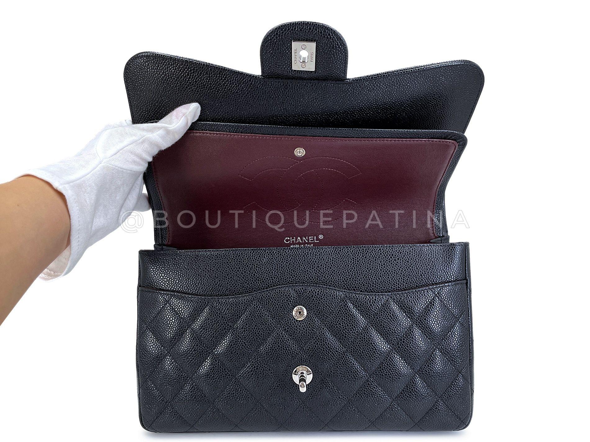 Chanel Black Caviar Jumbo Classic Double Flap Bag SHW 66178 For Sale 5