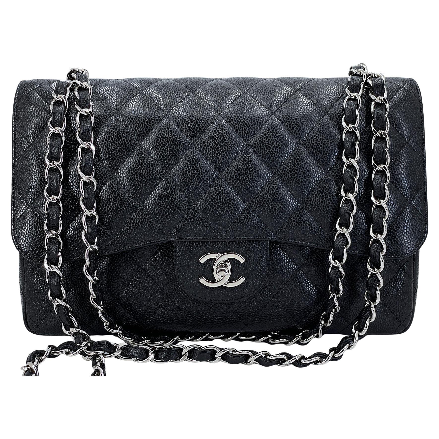 Chanel Black Caviar Jumbo Classic Double Flap Bag SHW 66178 For Sale