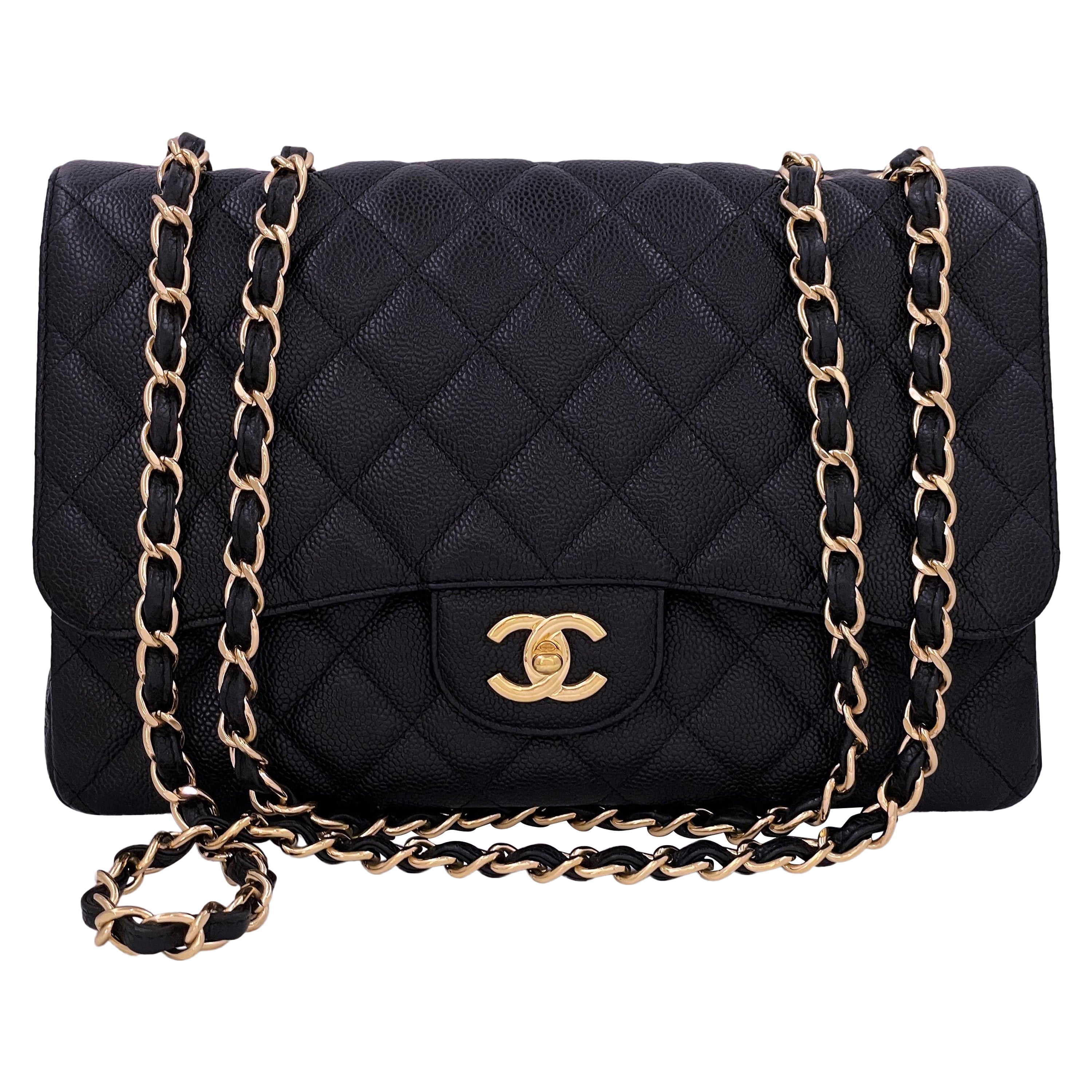 Chanel Black Caviar Jumbo Classic Flap Bag Single GHW 65108