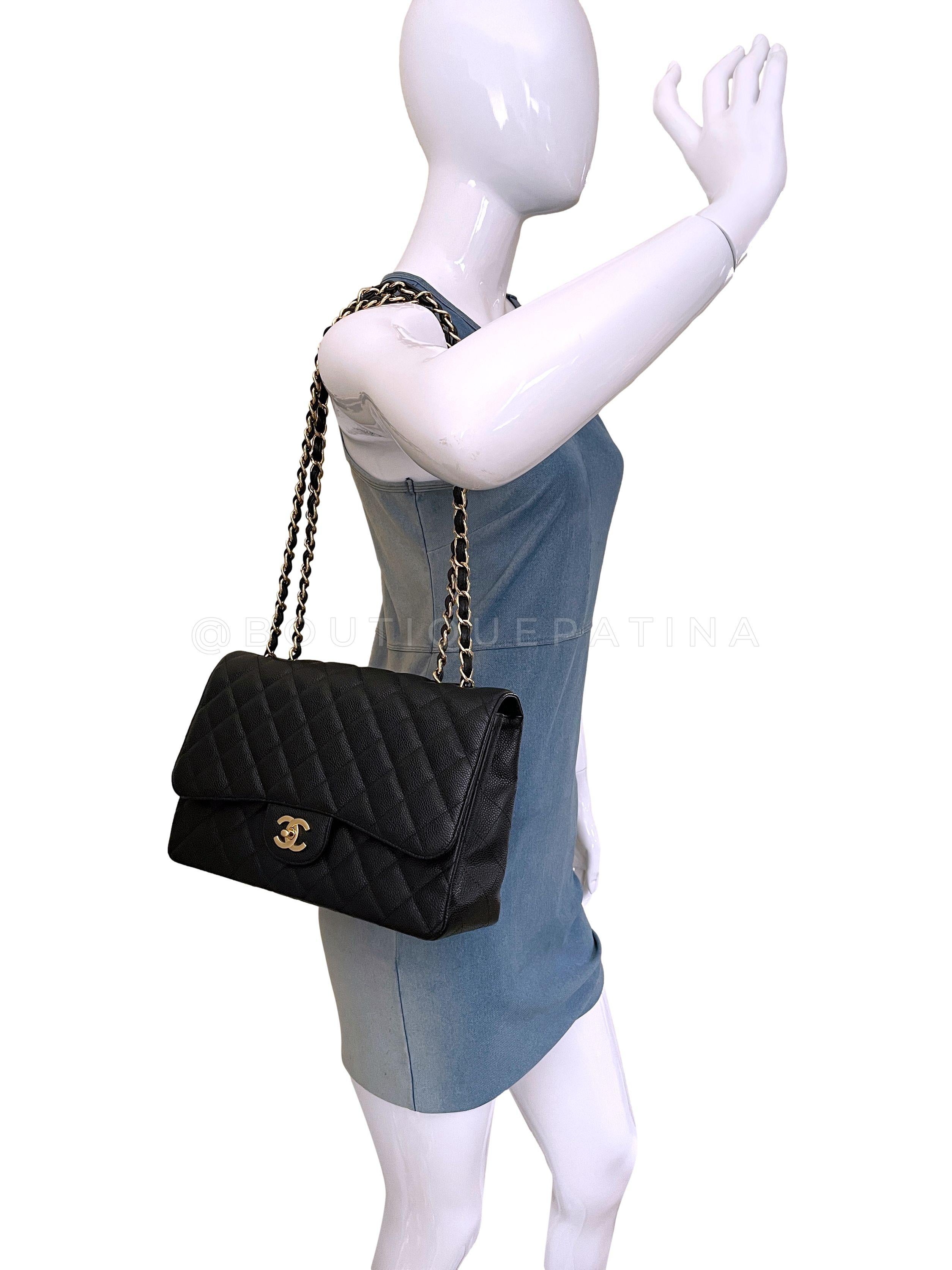 Chanel Black Caviar Jumbo Classic Flap Bag Single GHW 65108 For Sale 8
