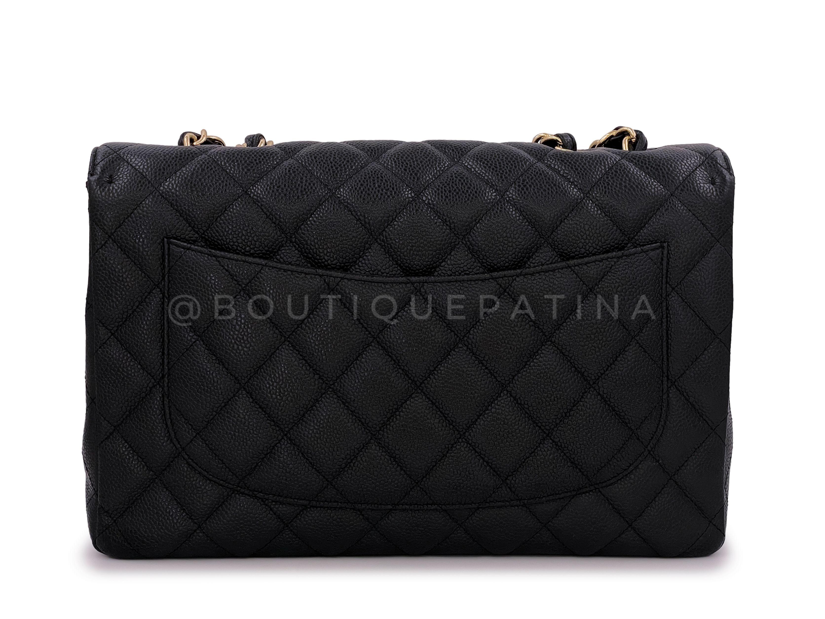 Chanel Black Caviar Jumbo Classic Flap Bag Single GHW 65108 In Excellent Condition For Sale In Costa Mesa, CA