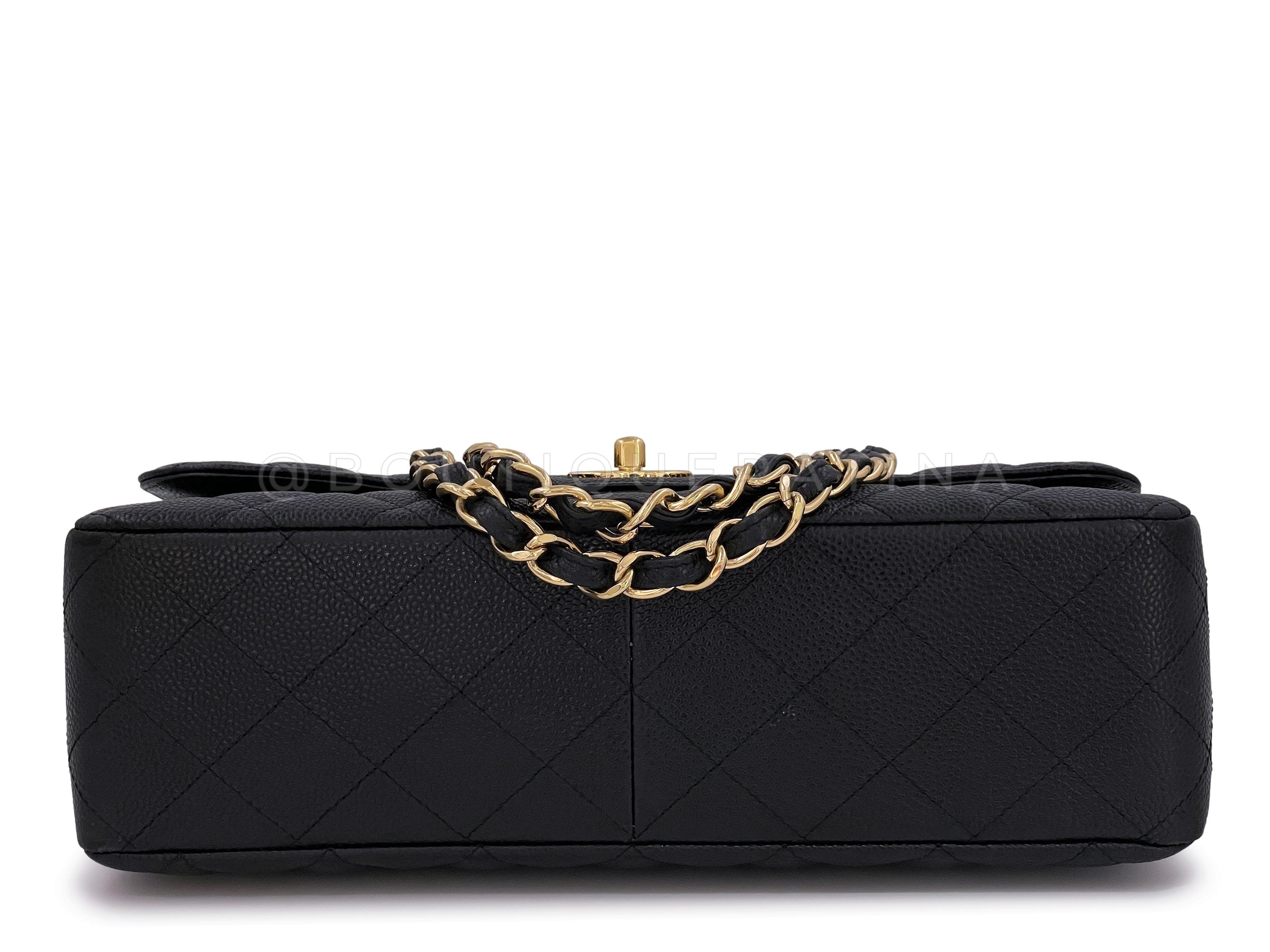 Women's Chanel Black Caviar Jumbo Classic Flap Bag Single GHW 65108 For Sale
