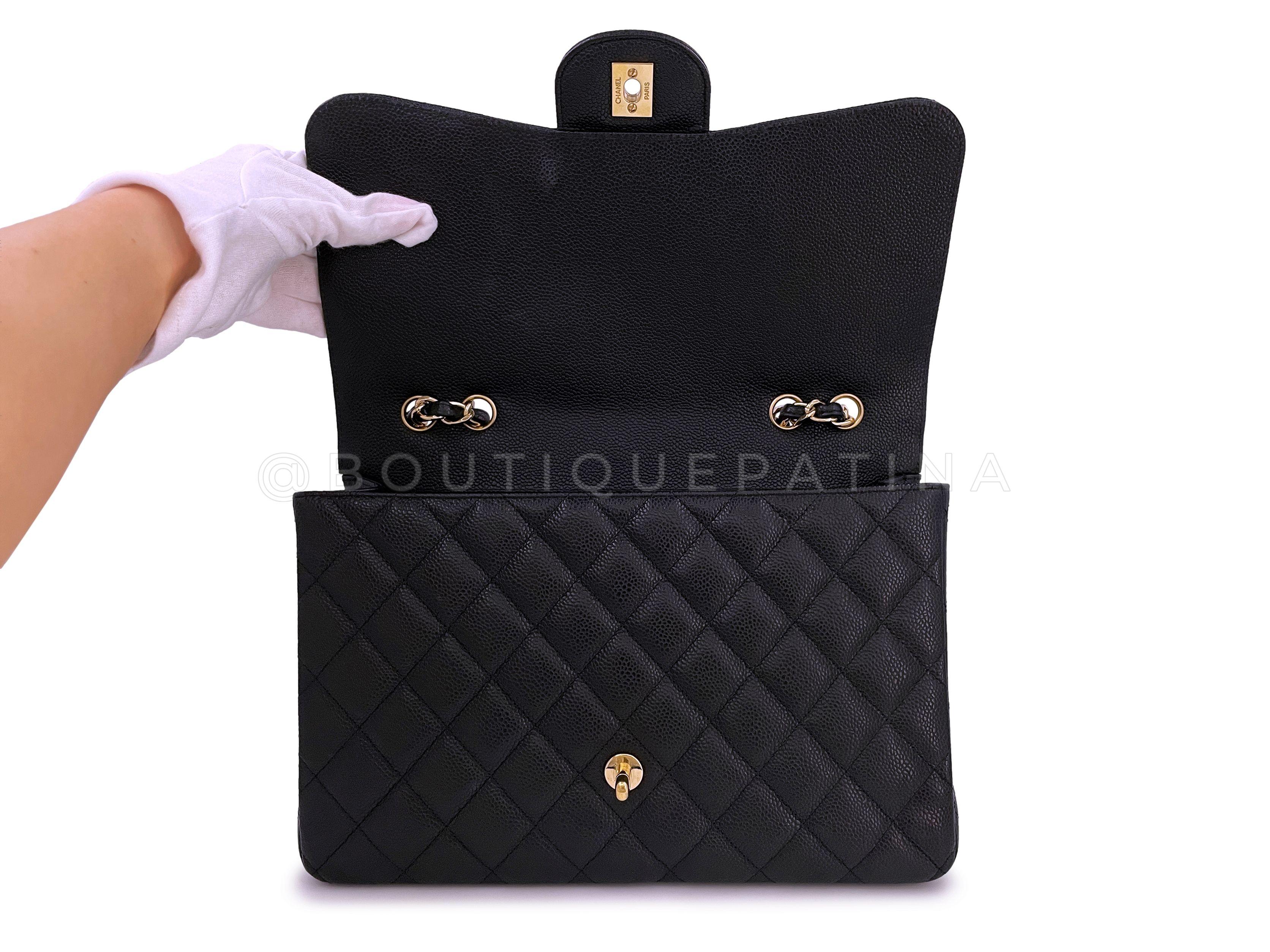 Chanel Black Caviar Jumbo Classic Flap Bag Single GHW 65108 For Sale 3