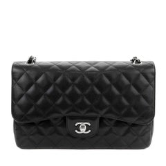 Chanel Black Caviar Jumbo Classic Flap Bag with Silver Hardware