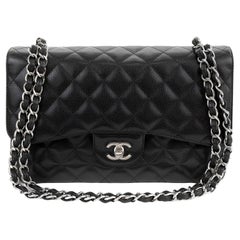 Chanel Black Caviar Jumbo Classic Flap Bag with Silver Hardware