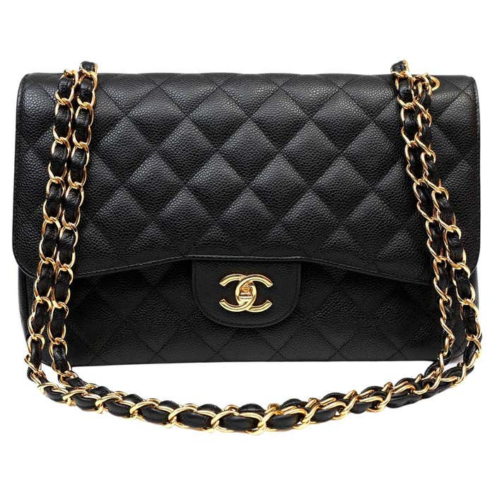 Chanel Black Caviar Jumbo Classic Flap with Gold Hardware For Sale at ...