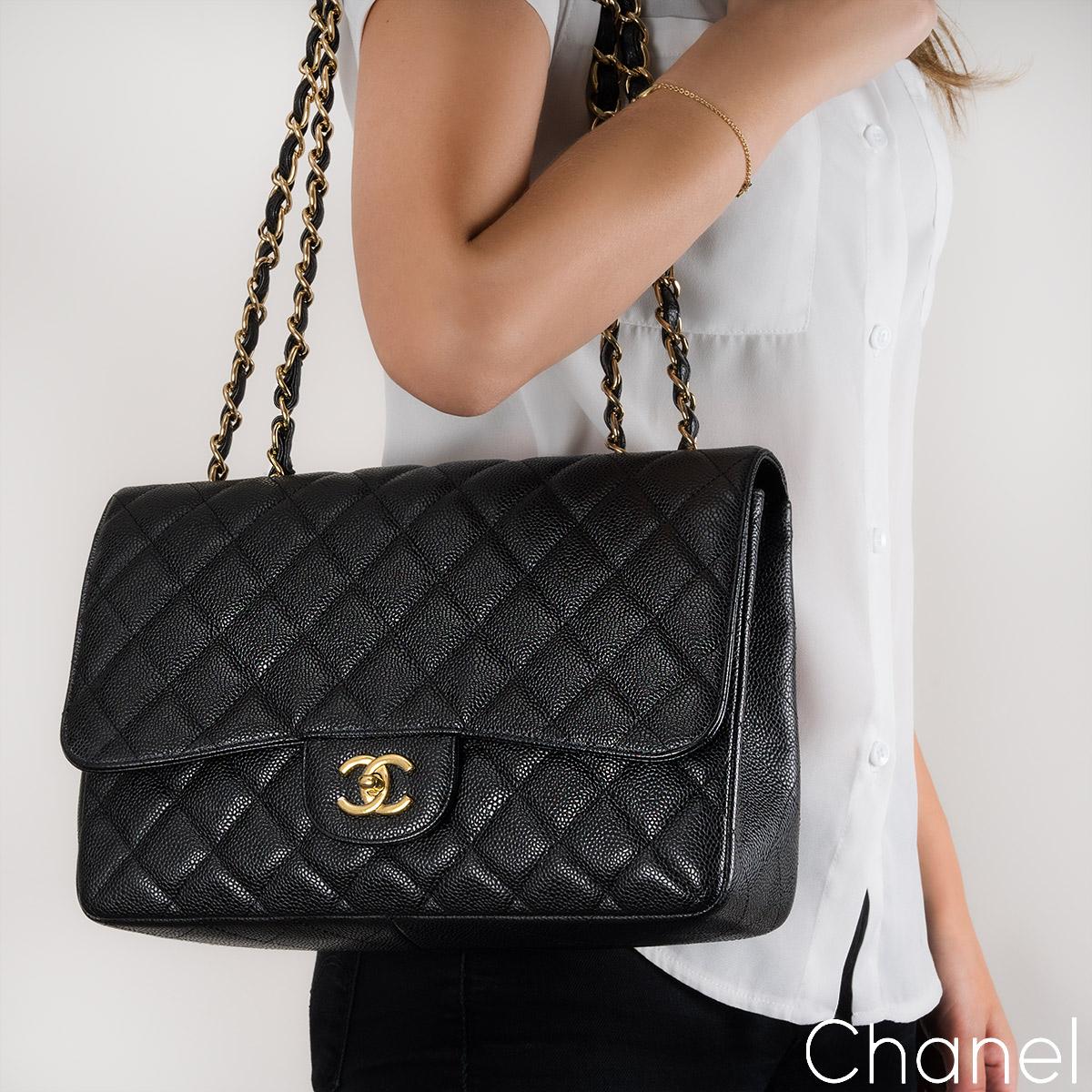 Chanel Schwarzer Kaviar Jumbo Classic Einzelne Klappe Tasche im Angebot 6