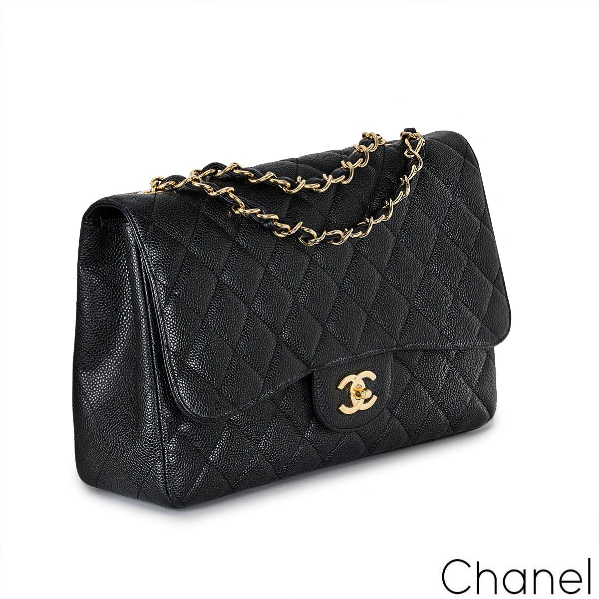 Chanel Black Caviar Jumbo Classic Single Flap Bag In Excellent Condition For Sale In London, GB