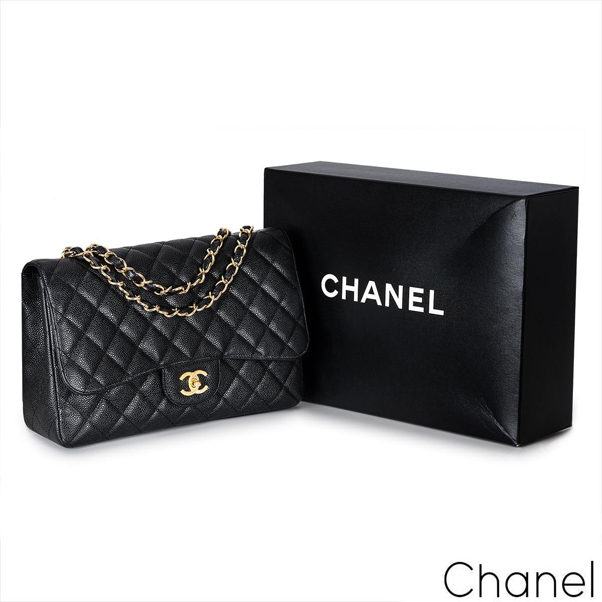 Chanel Black Caviar Jumbo Classic Single Flap Bag For Sale 5