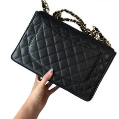 Chanel Black Caviar Jumbo Leather Vintage Jumbo 30 Classic Flap Bag